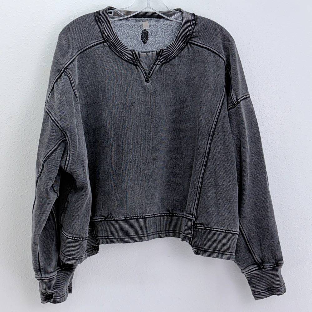 Free People Movement Sweatshirt Gray Acid Wash Cropped Pullover OB1592286 S